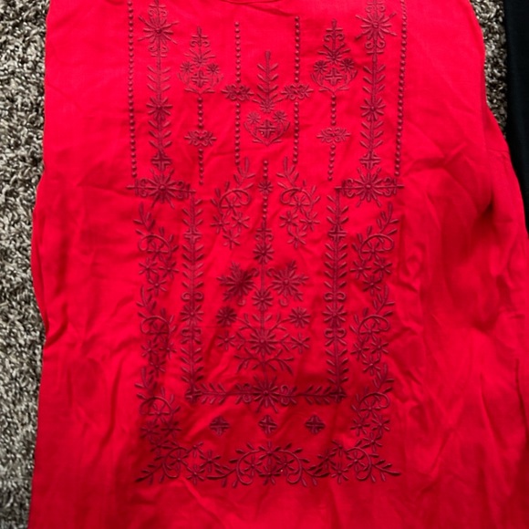 Vibrant Red Indian Salwar Kameez  suit with net dupatta - Picture 3 of 4